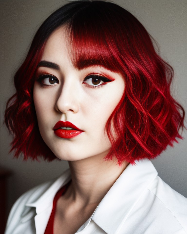 a woman with red hair and dark makeup